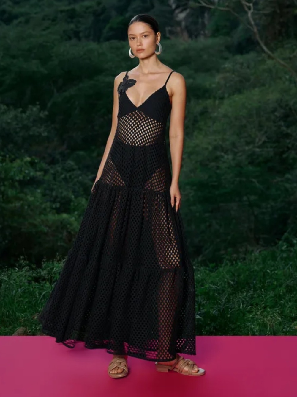 Bahía María Black Mesh Maxi Dress with Spaghetti Straps